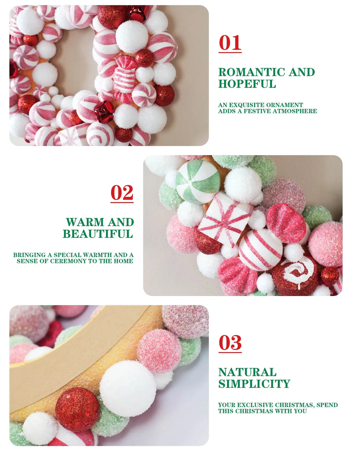 45cm Sweet Christmas Wreath Candy Christmas Ball Decor Garlands For Doors Home Decor Merry Christmas 2024 New Year Decoration