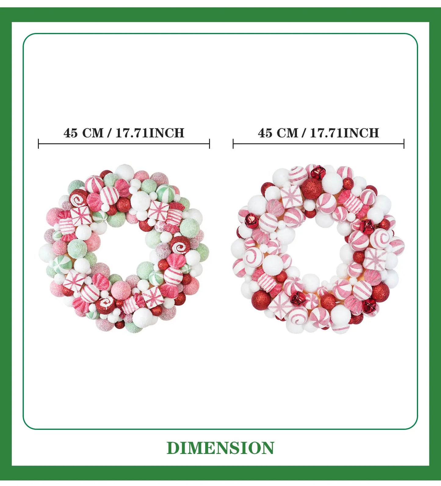 45cm Sweet Christmas Wreath Candy Christmas Ball Decor Garlands For Doors Home Decor Merry Christmas 2024 New Year Decoration