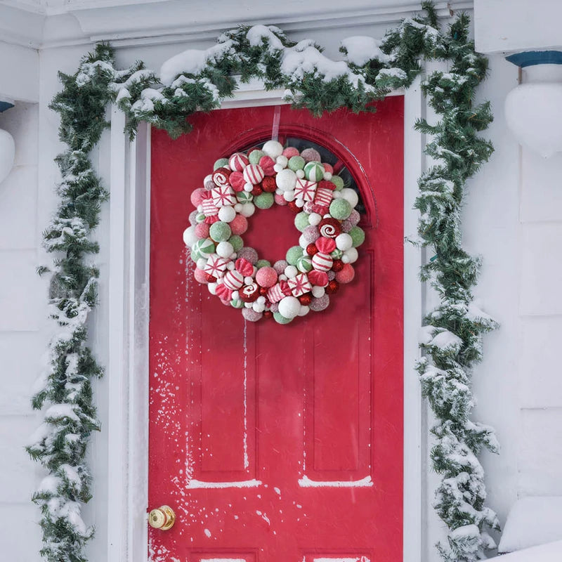 45cm Sweet Christmas Wreath Candy Christmas Ball Decor Garlands For Doors Home Decor Merry Christmas 2024 New Year Decoration