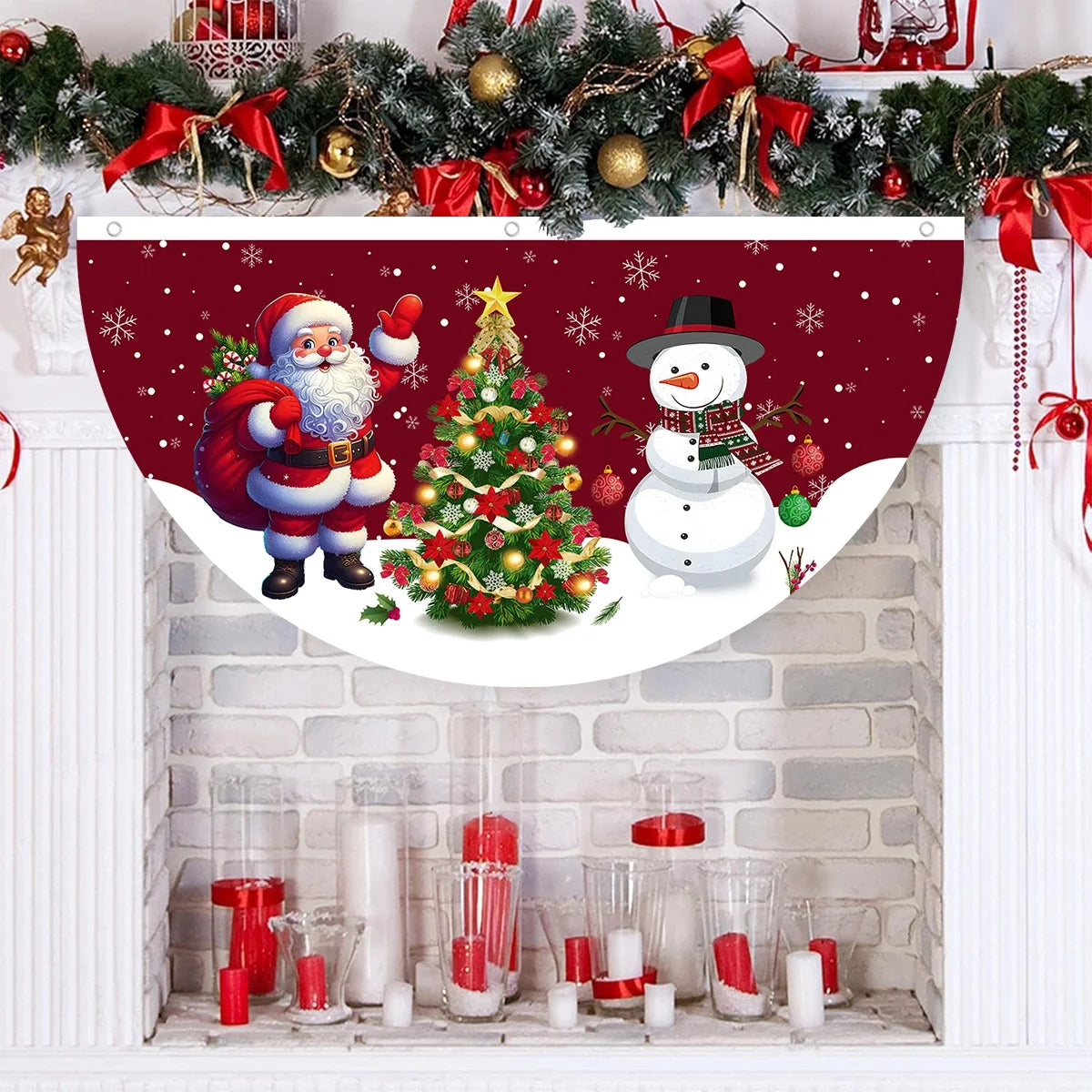 Christmas Outdoor Fan-shaped Flag Banner Christmas Decor for Home 2025 Cristmas Drop Ornament Xmas Navidad Gift New Year 2026