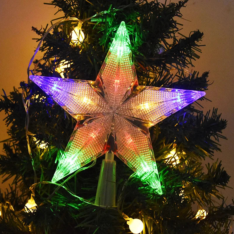 Christmas Tree Five-pointed Star LED Light Fairy Topper Lighted Lamp Battery Powered Home Xmas New Year Decoration Gift