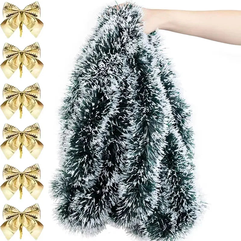 Christmas Bow Tinsel Ribbons Green Cane Ribbon Garland Xmas Tree Hanging Pendent Ribbon Wreath Ornament Party Wedding Home Decor