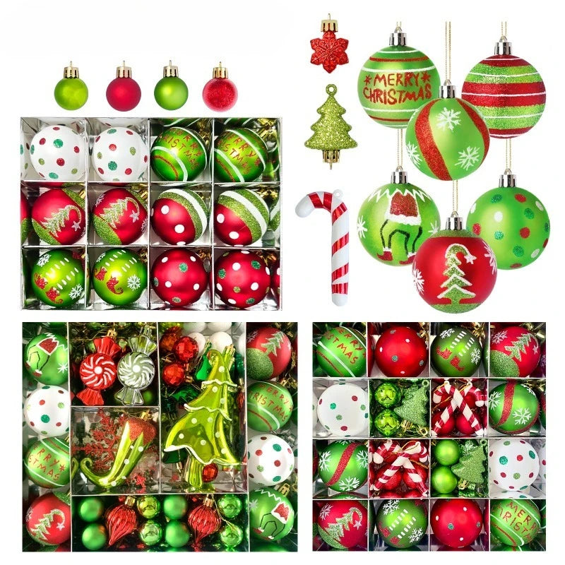 34/12/9pcs Grinch Christmas Ball Decorations Green Monster Xmas Tree Ornaments Green Painted Xmas Ball Set Christmas Home Decor