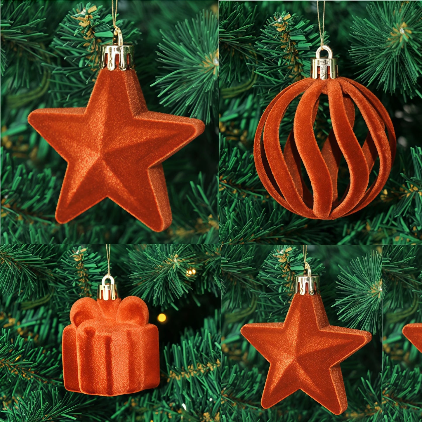 28PCS Multi Size Velvet Christmas Ball Set Star Scepter Round Xmas Ball Santa Tree Ornaments Home Christmas Decorations Gifts