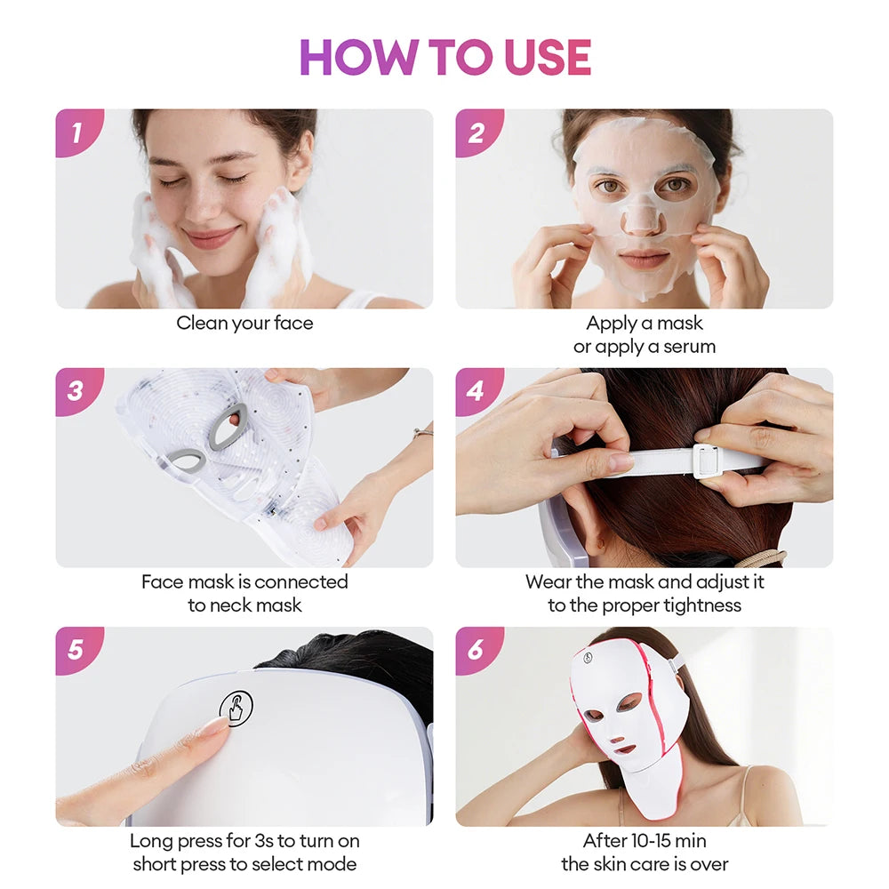 Face Neck Beauty Mask 7 Colors Light LED Mask Photon Red Light Facial Skin Care Repair Skin Anti Aging Wrinkle Skin Tightening