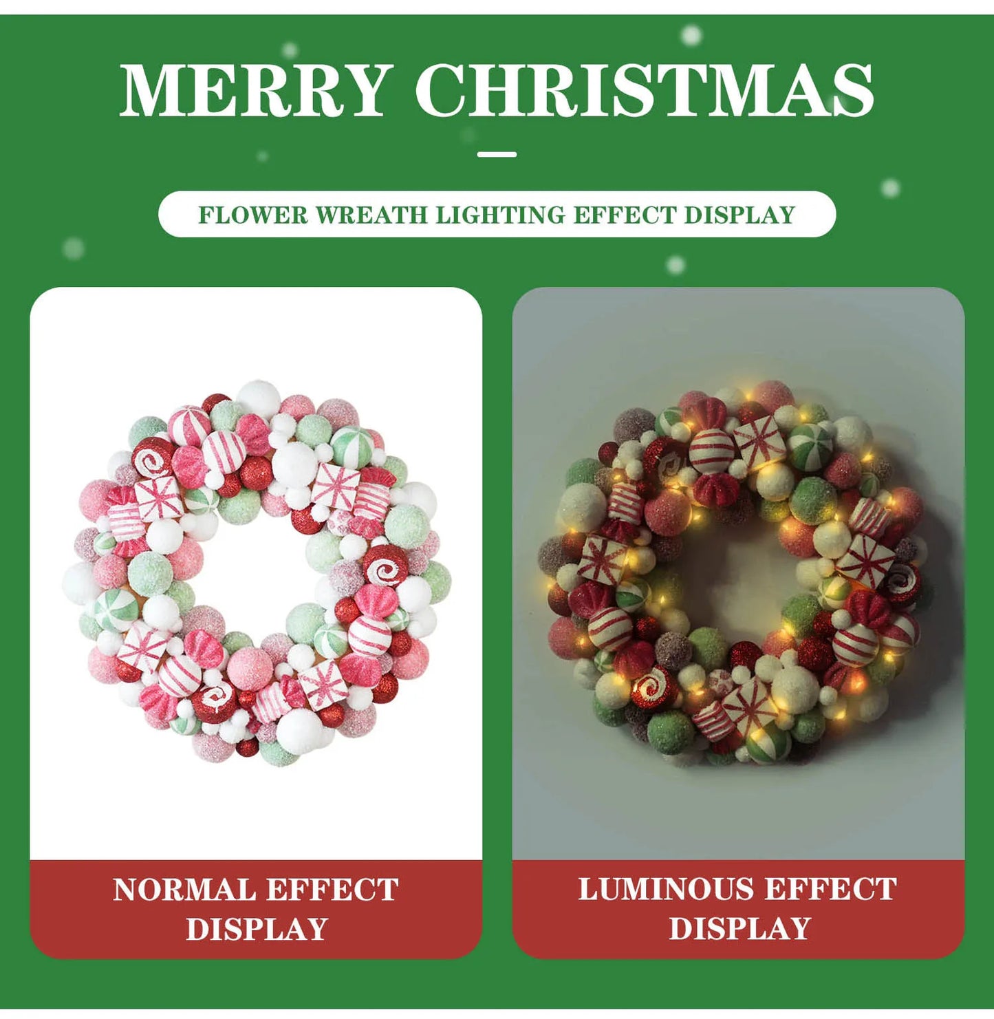 45cm Sweet Christmas Wreath Candy Christmas Ball Decor Garlands For Doors Home Decor Merry Christmas 2024 New Year Decoration