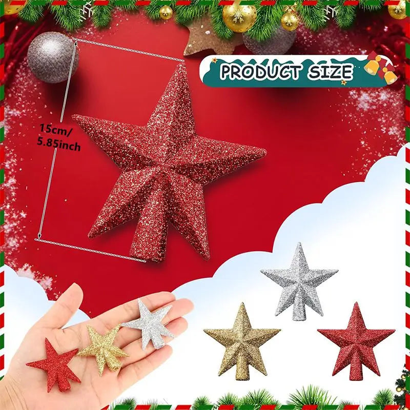 3Pcs/Pack Glitter Star Christmas Tree Decoration Merry Christmas Decor Home Navidad Ornament Five-pointed Star Decoration