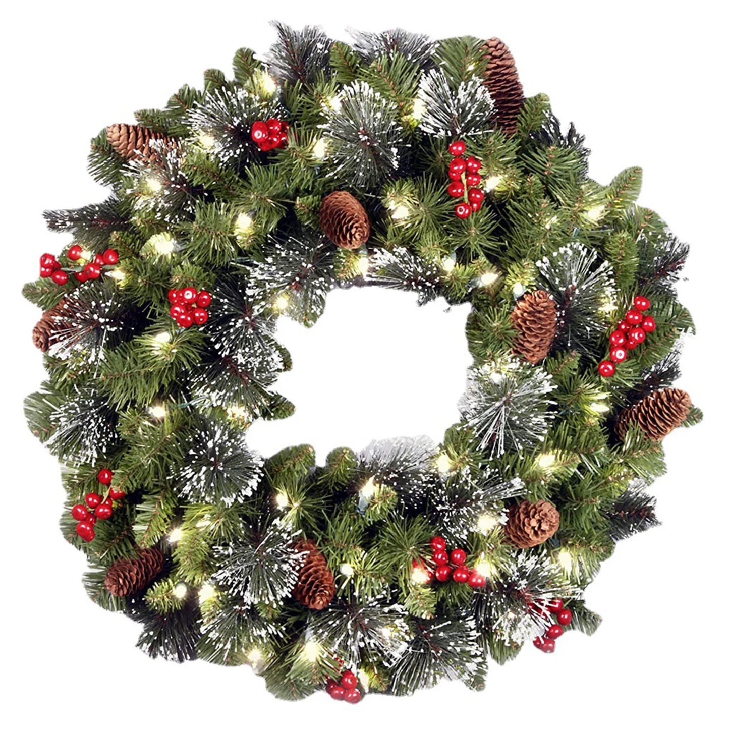 D30/40cm Christmas Wreath Simulated Pine Needles Pine Cones Red Berries Rattan Garlands Navidad New Year Home Decorations 2025