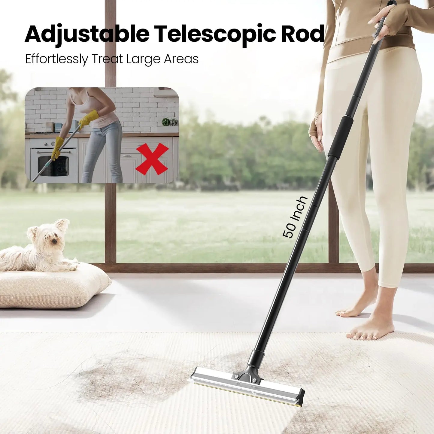 Pet Hair Removal Broom Carpet Rake Reusable Cleaning Tool 50" Long Handle Furniture Couch Carpets Rugs Mats Lint Remover Scraper