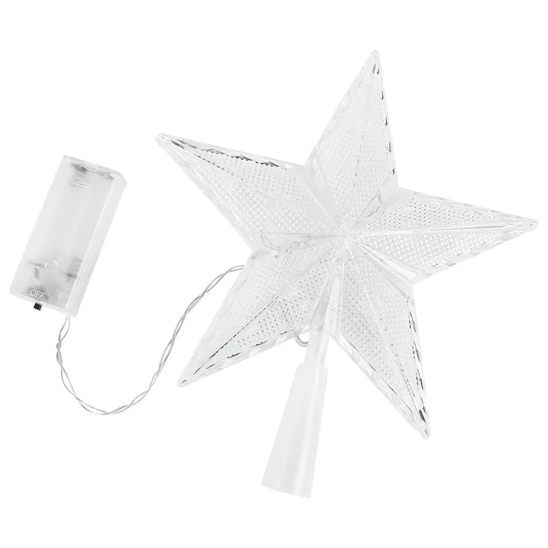 Christmas Tree Five-pointed Star LED Light Fairy Topper Lighted Lamp Battery Powered Home Xmas New Year Decoration Gift