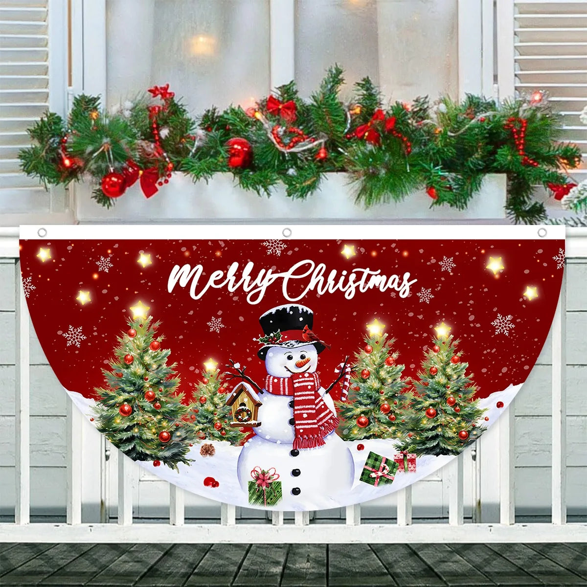 Christmas Outdoor Fan-shaped Flag Banner Christmas Decor for Home 2025 Cristmas Drop Ornament Xmas Navidad Gift New Year 2026