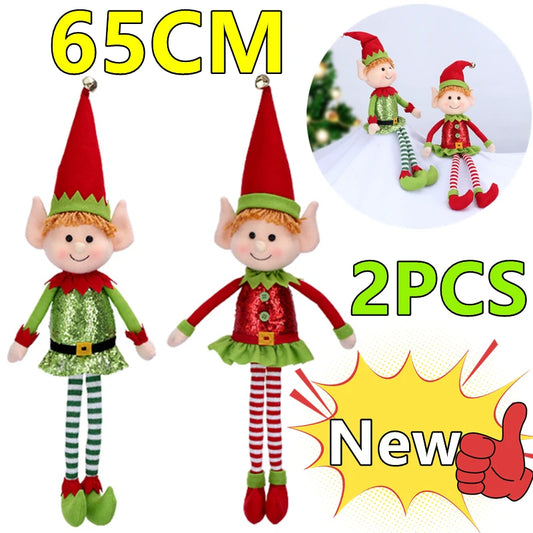 New Arrival 2/1Pc 65CM Christmas Elf Doll Plush Leg Red Green Ornaments Boys Girls Elves Toy Doll New Year Navidad Home Decors