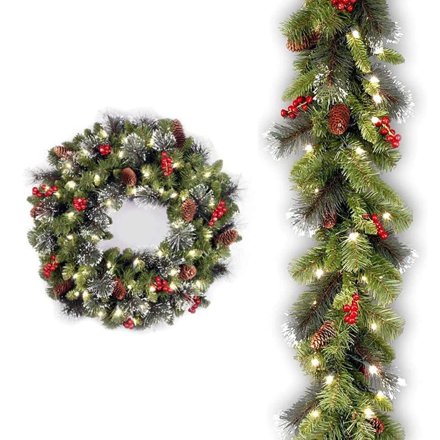 D30/40cm Christmas Wreath Simulated Pine Needles Pine Cones Red Berries Rattan Garlands Navidad New Year Home Decorations 2025