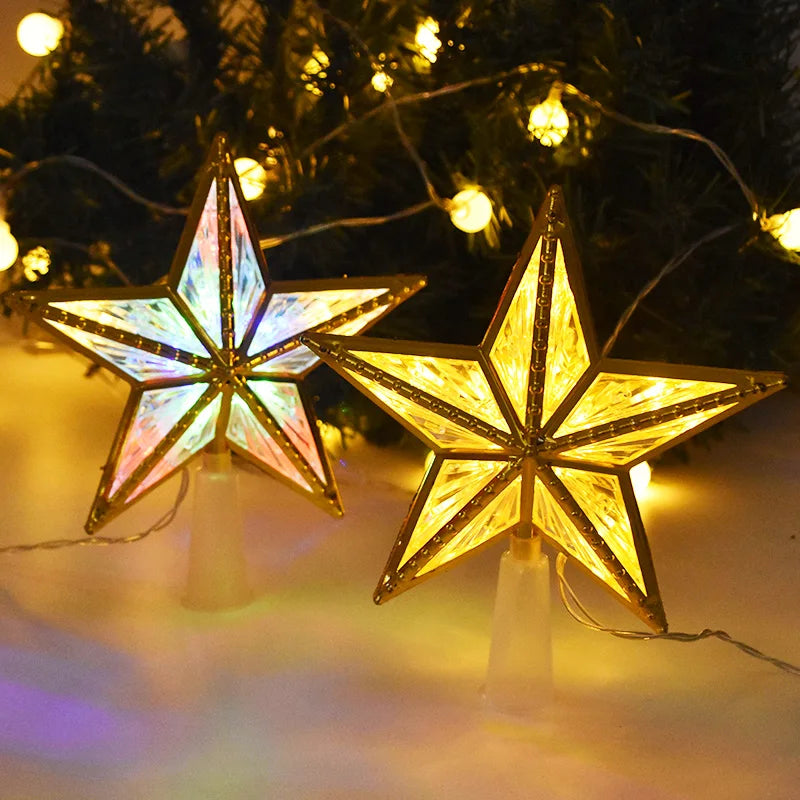 Christmas Tree Five-pointed Star LED Light Fairy Topper Lighted Lamp Battery Powered Home Xmas New Year Decoration Gift