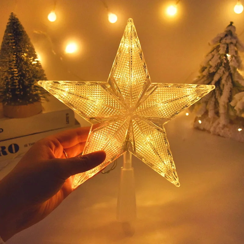 Christmas Tree Five-pointed Star LED Light Fairy Topper Lighted Lamp Battery Powered Home Xmas New Year Decoration Gift