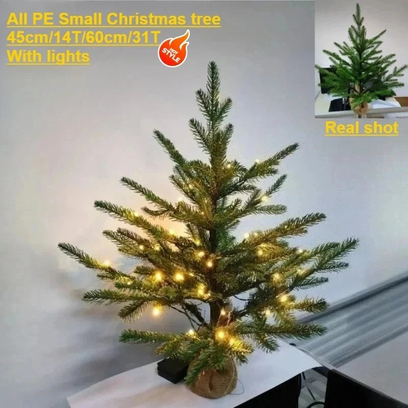 Artificial Mini Christmas Tree PE Material with LED Light Desktop Christmas Tree 45cm/60cm Christmas Party Atmosphere Ornaments