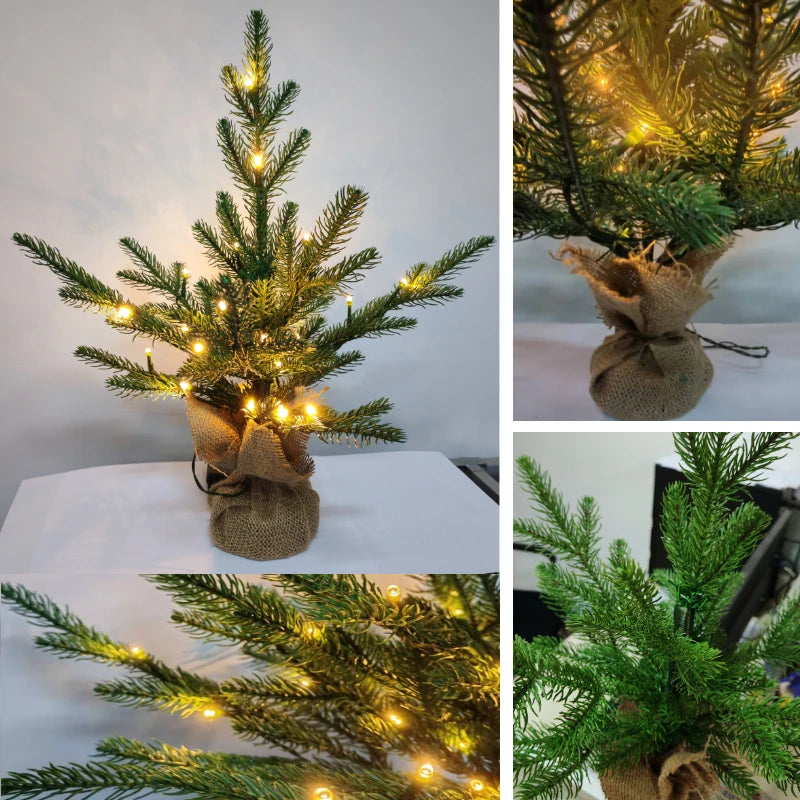 Artificial Mini Christmas Tree PE Material with LED Light Desktop Christmas Tree 45cm/60cm Christmas Party Atmosphere Ornaments