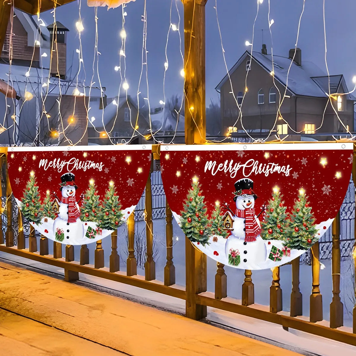 Christmas Outdoor Fan-shaped Flag Banner Christmas Decor for Home 2025 Cristmas Drop Ornament Xmas Navidad Gift New Year 2026