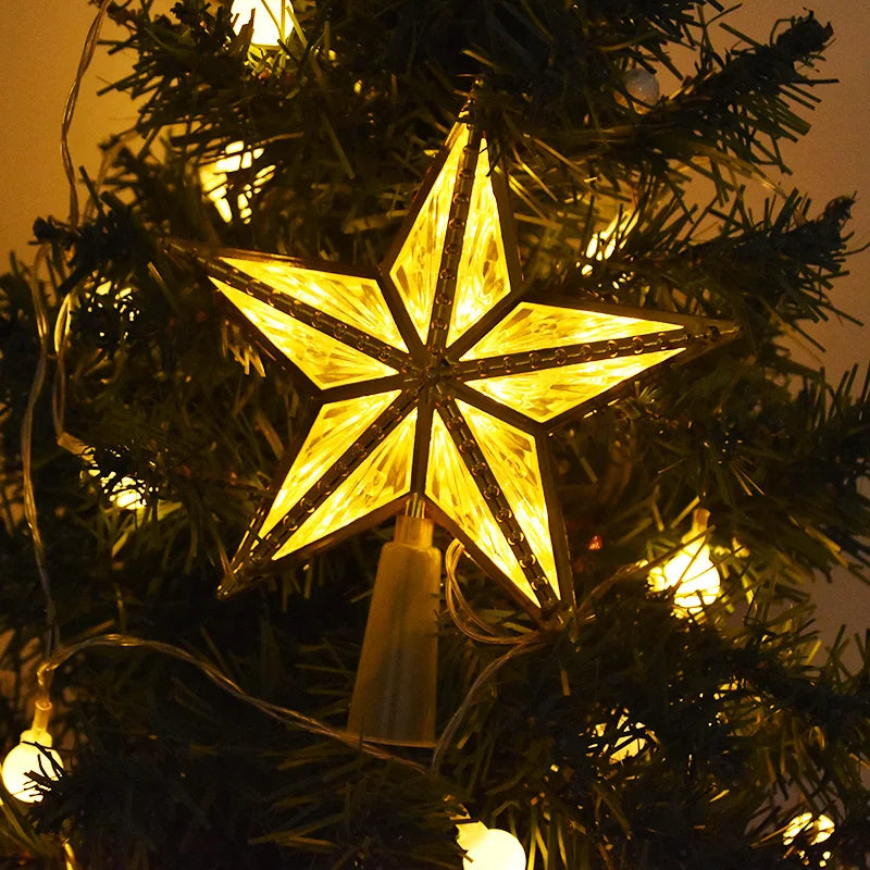 Christmas Tree Five-pointed Star LED Light Fairy Topper Lighted Lamp Battery Powered Home Xmas New Year Decoration Gift