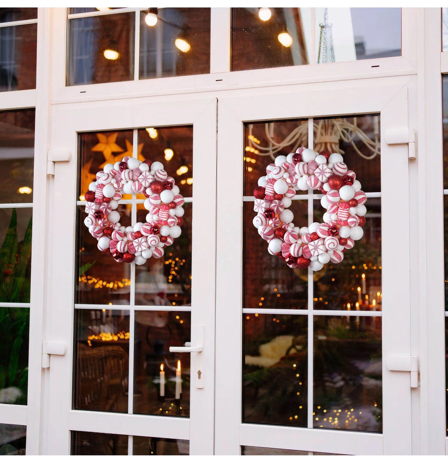 45cm Sweet Christmas Wreath Candy Christmas Ball Decor Garlands For Doors Home Decor Merry Christmas 2024 New Year Decoration