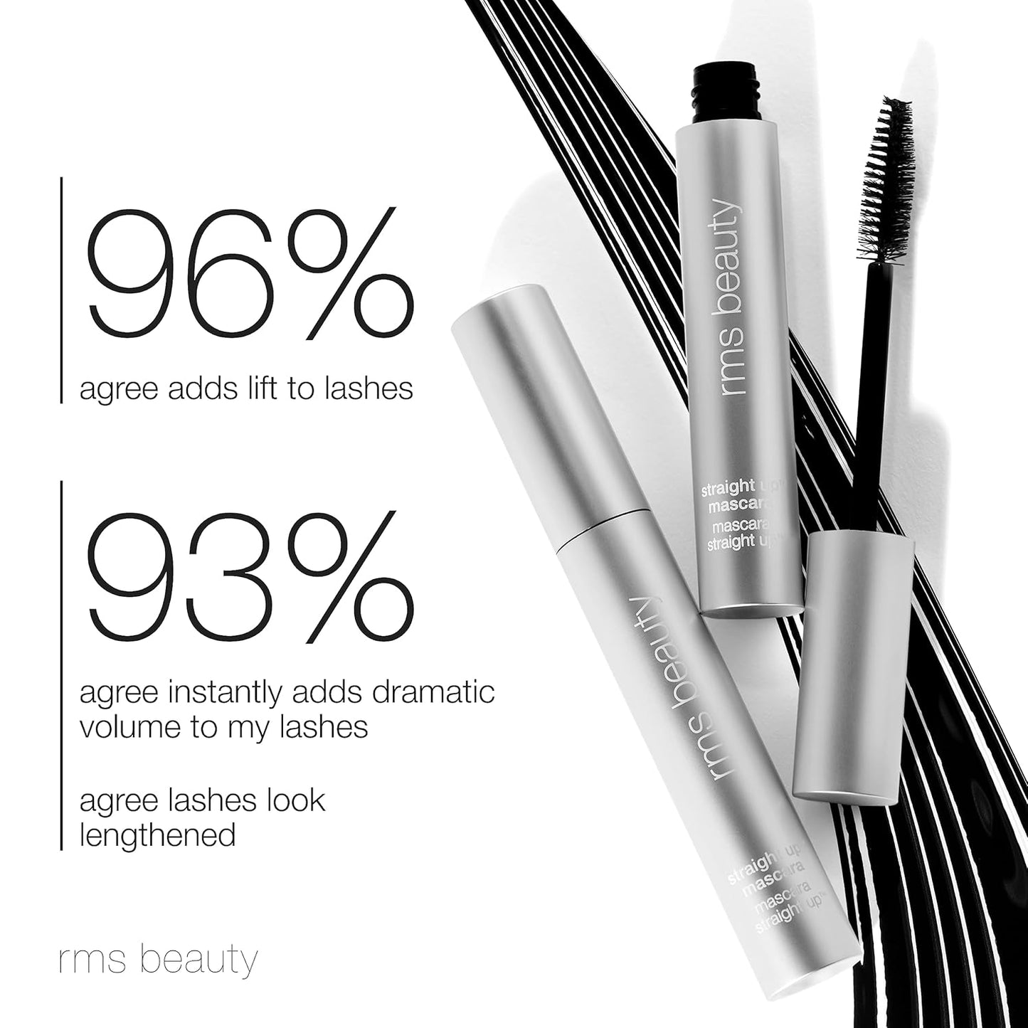 RMS Beauty Straight up Volumizing Peptide Mascara – Black, Lash-Lengthening & Thickening Formula, urishing Peptides, Waterproof, Vegan & Cruelty-Free, 8Ml