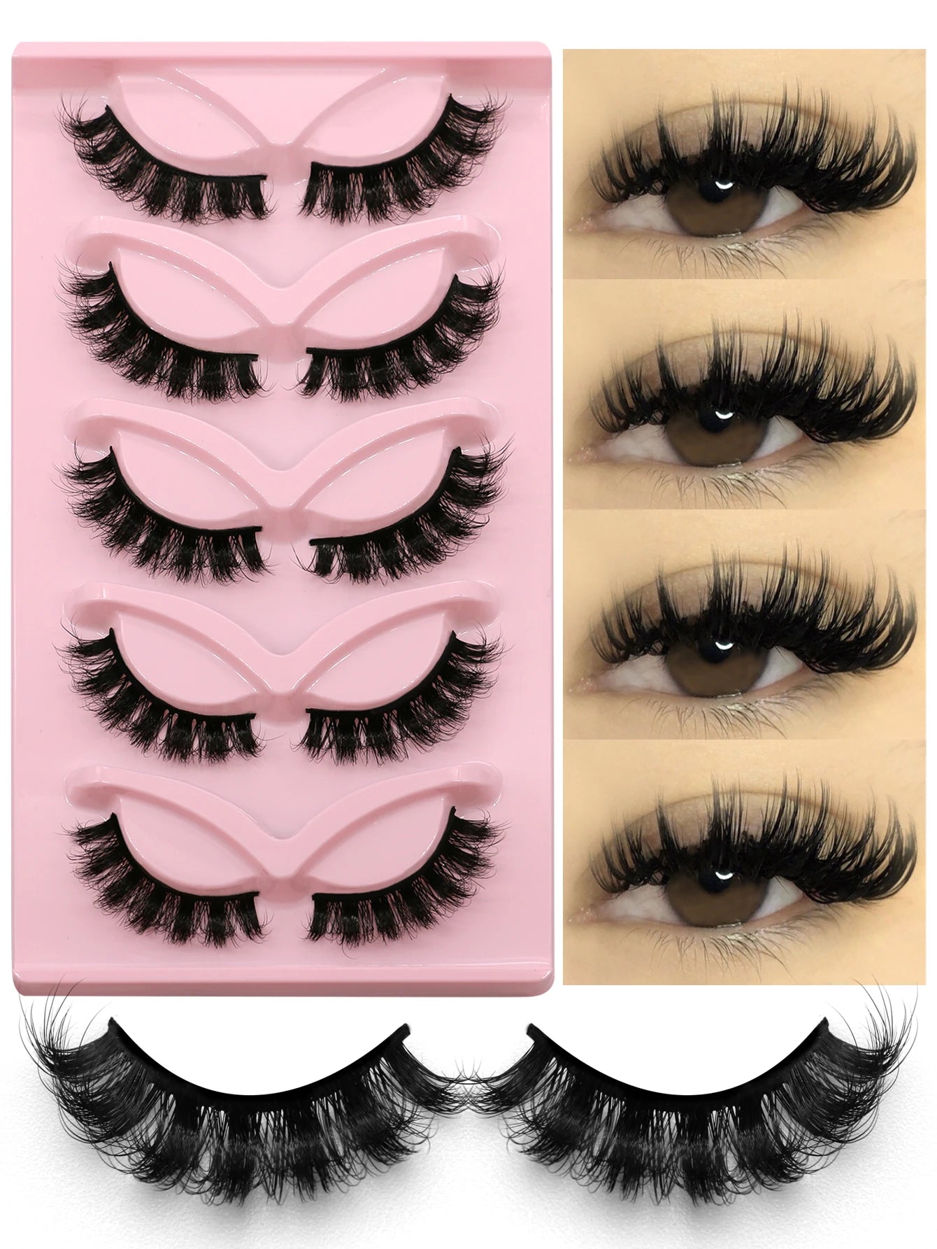 5 Pairs False Eyelashes Cat Eye Lashes Manga Lashes Faux Mink Eyelashes Natural Long Winged End Eye Elongated Eyelashes Faux Cil