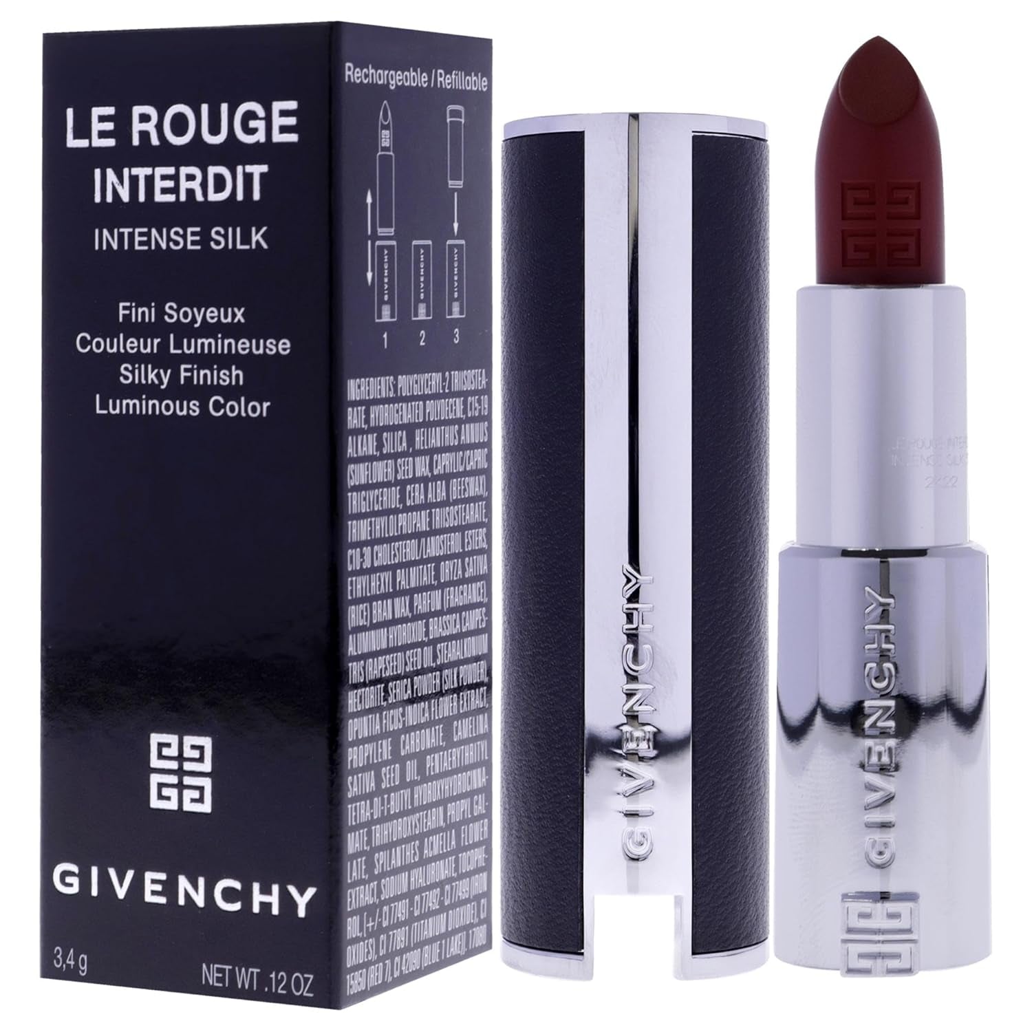 Le Rouge Interdit Intense Silk Lipstick - N37 Rouge Graine for Women - 0.11 Oz Lipstick