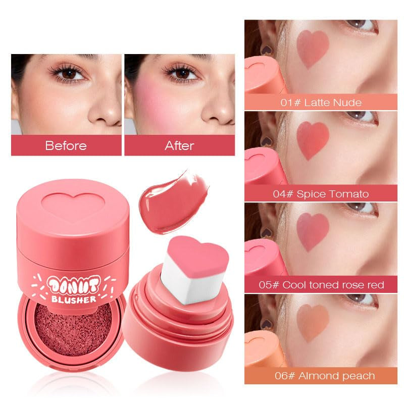 Stamp Liquid Blush Stamp Blush with Heart Shaped Applicator Natural Long Lasting Blush, Light and Airy Makeup for Women (3)