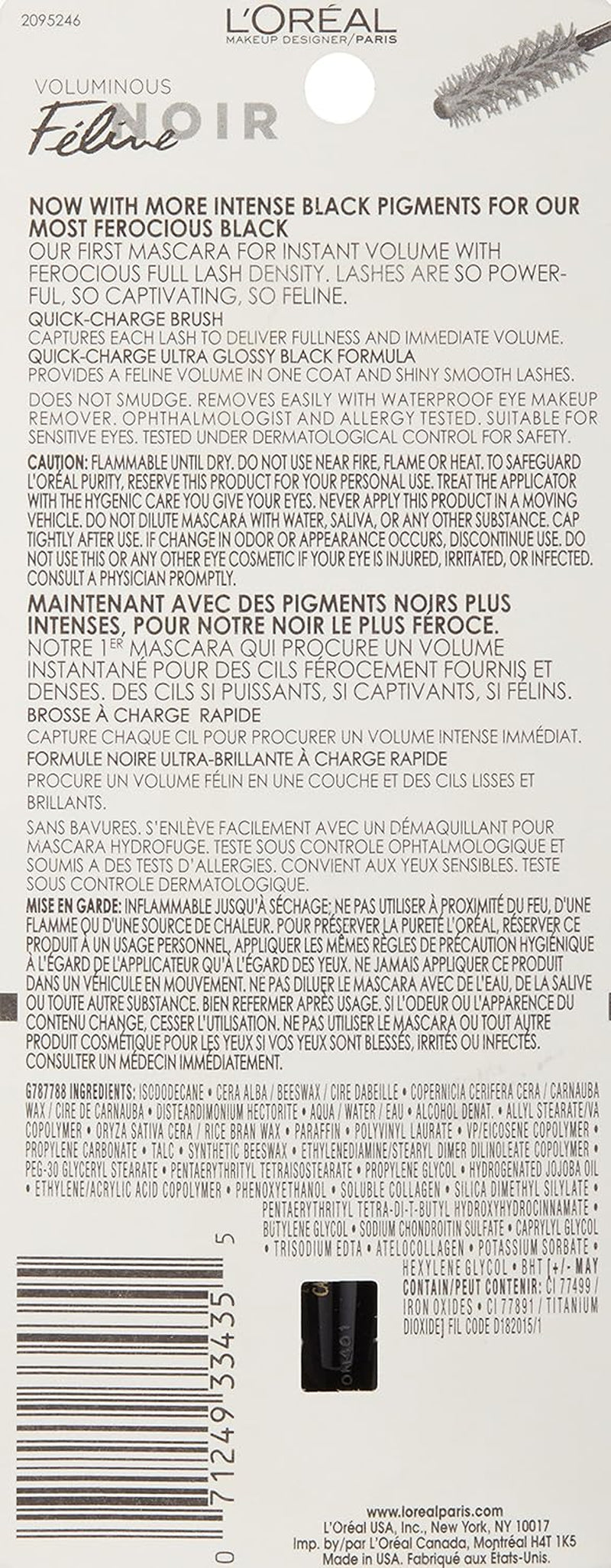 L'Oréal Paris Voluminous Feline Noir Waterproof Mascara, Blackest Noir, 0.27 Fl. Oz.