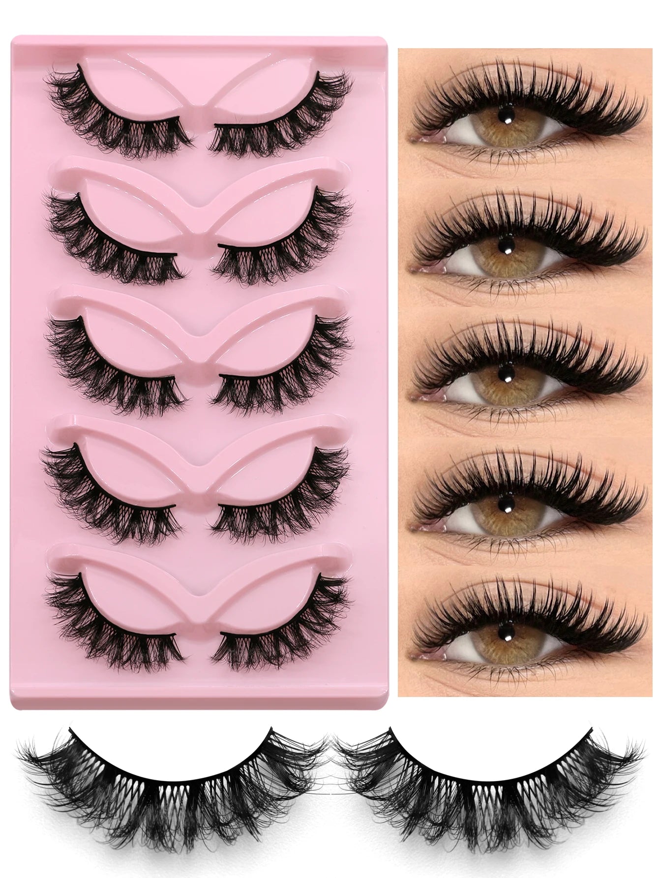 5 Pairs False Eyelashes Cat Eye Lashes Manga Lashes Faux Mink Eyelashes Natural Long Winged End Eye Elongated Eyelashes Faux Cil